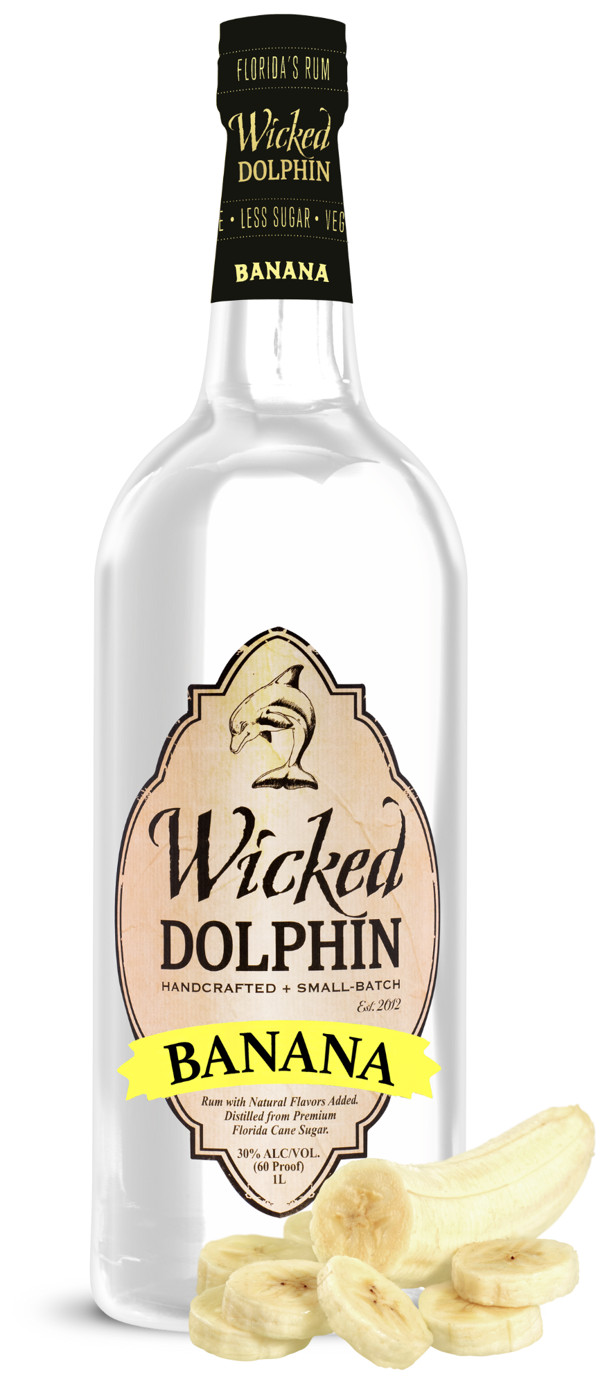 Wicked Dolphin Banana Rum bottle, 1 L Florida banana rum
