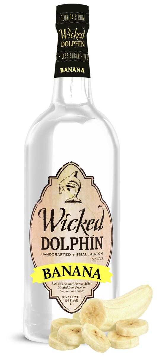 Wicked Dolphin Banana Rum bottle, 1 L Florida banana rum