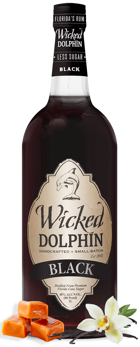Wicked Dolphin Black Rum bottle, 750 ml dark Florida rum