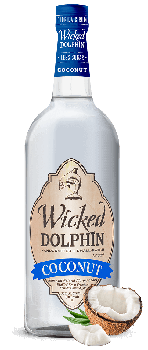 Wicked Dolphin Coconut Rum bottle, 750 ml Florida coconut rum