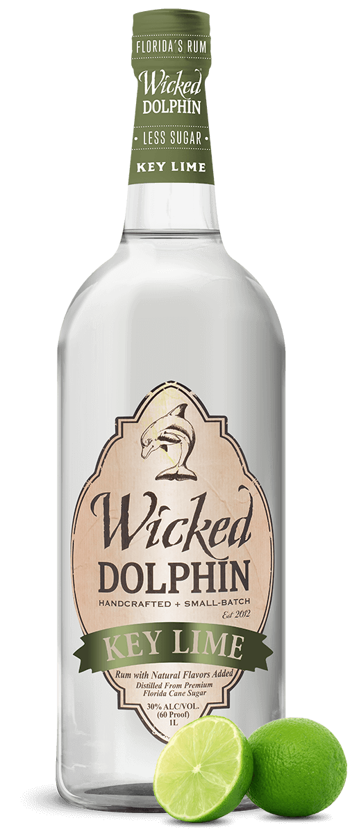 Wicked Dolphin Key Lime Rum bottle, 750 ml Florida key lime rum