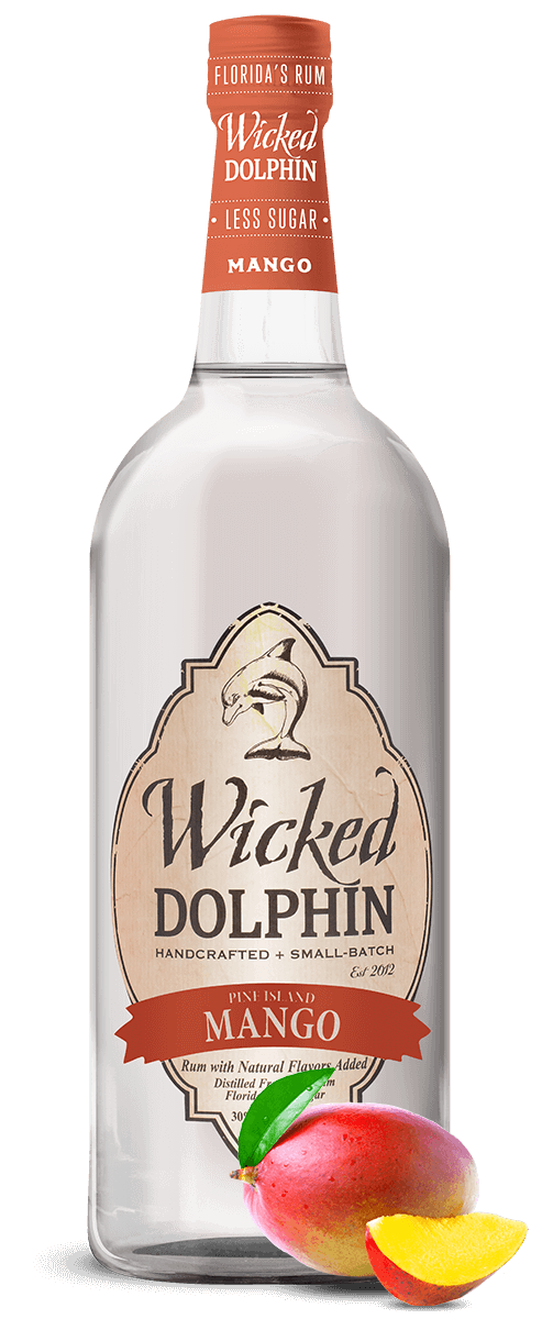 Wicked Dolphin Pine Island Mango Rum bottle, 750 ml Florida mango rum