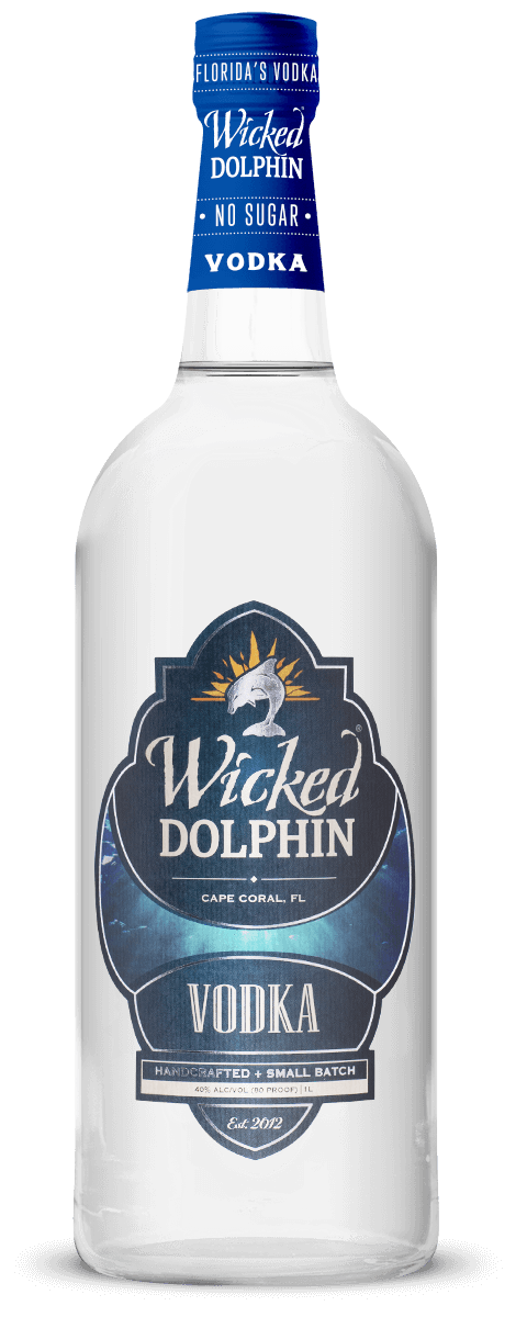 Wicked Dolphin Vodka bottle, 750 ml six times distilled sugar cane craft vodka
